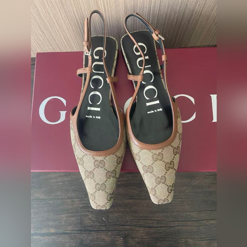 Gucci Beige Monogram Slingback Flats - Picture 7 of 7